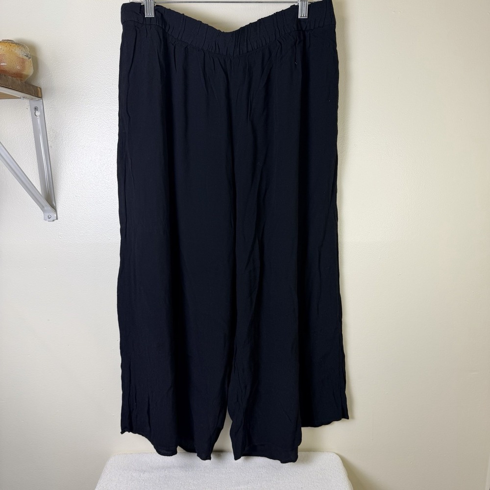 Gap Linen Rayon Pants Womens Large Black Wide Leg  Lounge Boho Beach Flowy